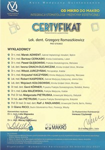 Grzegorz Romaszkiewicz certyfikaty